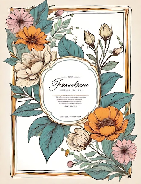 Designs criativos Cartões de convite de folhetos Logotipo e imagens em moldura floral