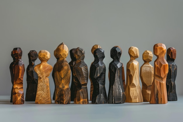 Foto desigualdade e conceito de racismo diferentes figuras de madeira