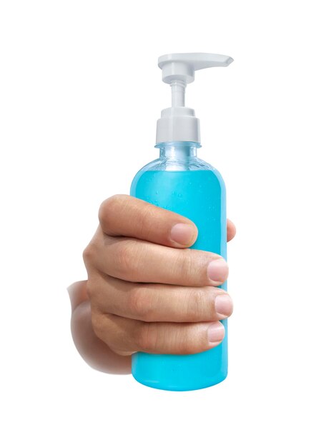 Foto desinfectante de gel de alcohol limpiadores de gel de manos para antibacterias y virus en fondo blanco personas que usan gel de alcohol para lavarse las manos para prevenir el virus covid-19