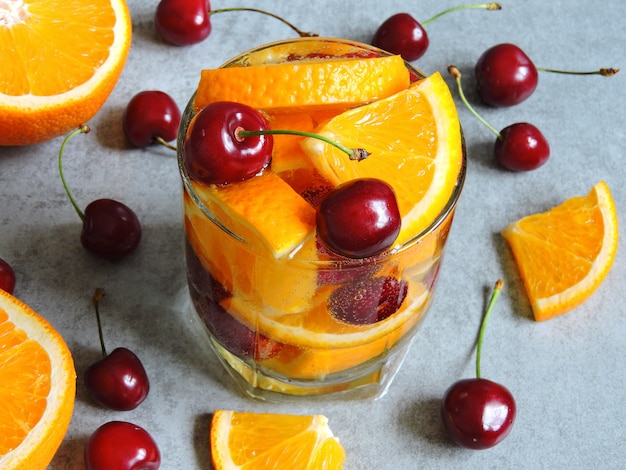 Desintoxica el agua con naranja y cerezas.