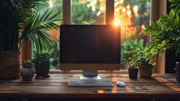 Desktop-Computer auf einem Holzschreibtisch