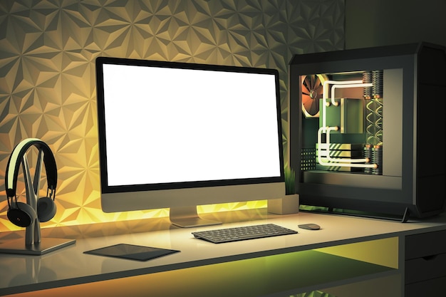 Desktop de designer criativo com unidade de sistema refrigerada a água