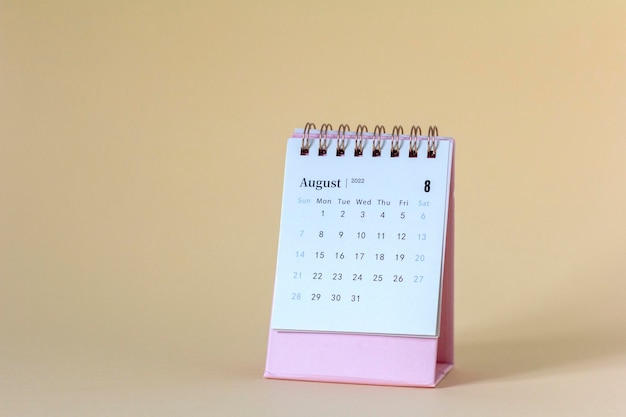 Desktop-Kalender für August 2022 Kalender zum Planen und Verwalten jedes Datums