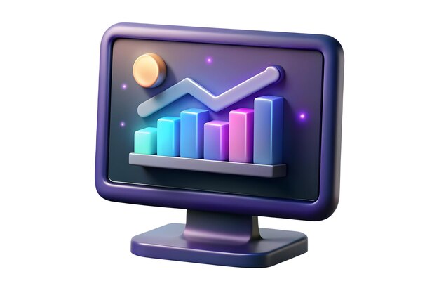 Desktop-Monitor mit holographischem Verkaufsgraph-Konzept als horizontaler Aufnahme eines Desktop- Monitors auf einem wh