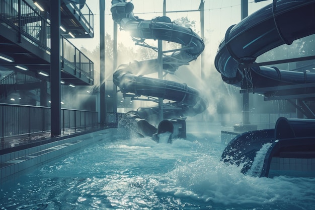 Foto deslizamiento de agua en la piscina