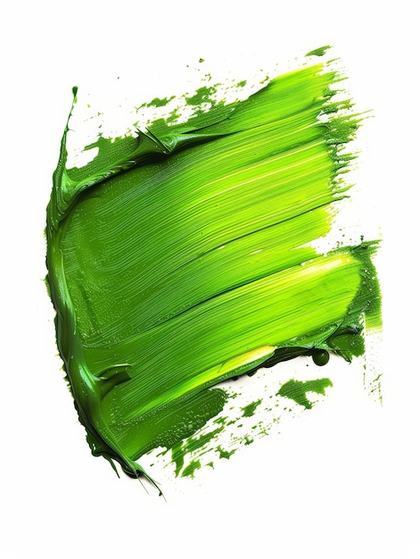 Deslizamiento dinámico de pintura verde con salpicaduras energéticas y movimiento que proporciona una sensación de vitalidad en un lienzo en blanco