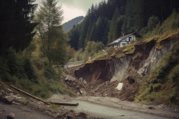 Deslizamiento de tierra masivo obliga a la gente de la ciudad a huir en busca de seguridad mientras la Tierra es desgarrada por un desastre furioso IA generativa