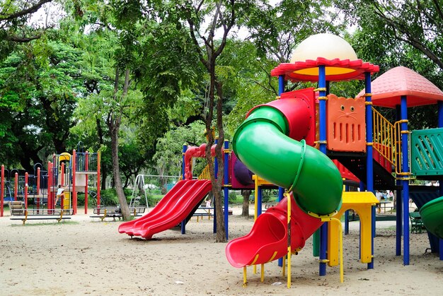 Foto deslizamientos por los árboles en el patio de recreo