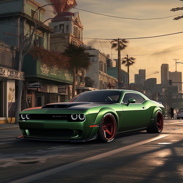 Deslizando as emoções uma odisseia de oakland em um f8 green 2022 dodge hellcat gta v style