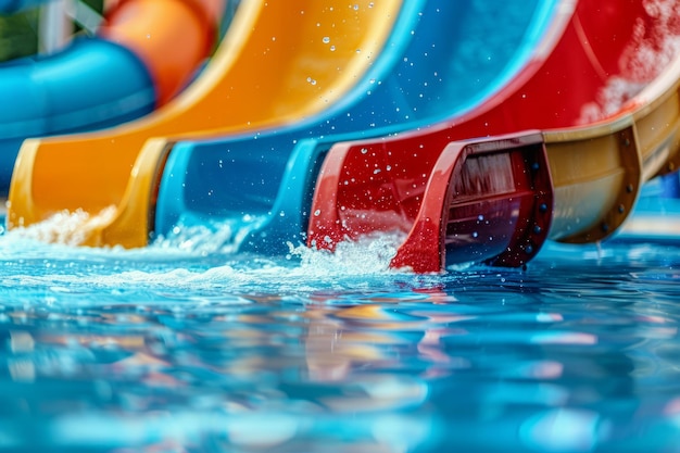 Foto deslizes aquáticos em um parque aquático durante um dia de verão