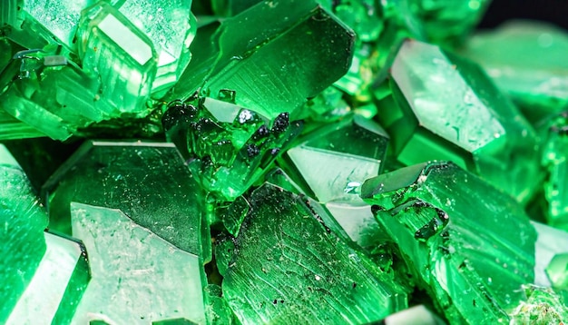 Deslumbramiento afilada pila de piedra de nacimiento resplandeciente profundidad aficionado al brillante vibrante denso color de malaquita de menta irlandesa iluminado por jade bio vert resplandor Vista de cerca con espacio para texto sobre hielo refracción chispa montón de mineral de carbono