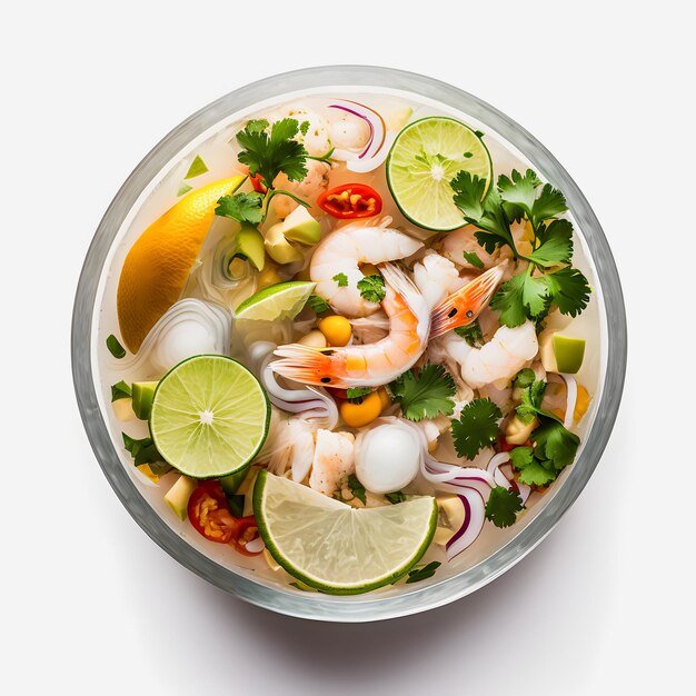 deslumbrante Ceviche em fotografia de comida de fundo branco. Destaque os sabores vibrantes da América Latina