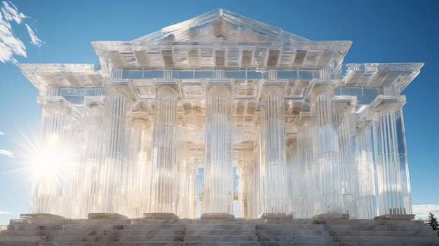 El deslumbrante cristal del templo griego la luz del sol crea un esplendor refractivo