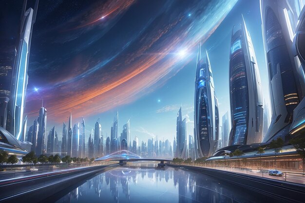 Un deslumbrante paisaje urbano en medio del esplendor celestial