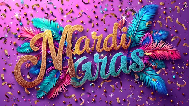 Foto un deslumbrante telón de fondo para las festividades de mardi gras con plumas relucientes y cuentas vibrantes.