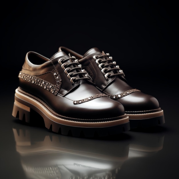 Deslumbrantes zapatos de cuero marrón claroscuro con remaches estilo Mike Campau