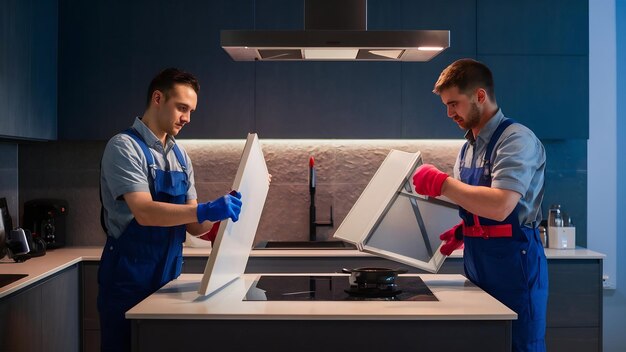 Foto desmantelamiento de equipos electrónicos dos técnicos eliminan el plasma en la cocina