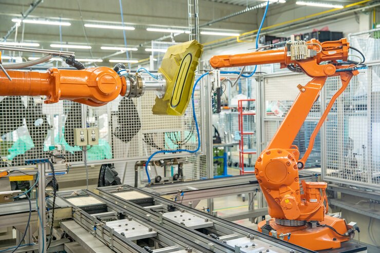 Foto desmantelar los brazos robóticos en la fábrica al trasladar la producción a otro país.