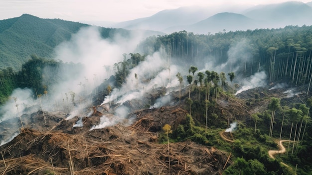 Desmatamento conceito problema de conservação de árvores Incêndios na natureza um sinal de aquecimento global