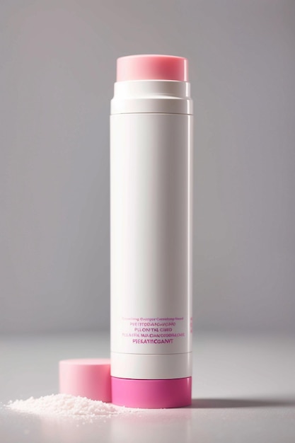 Foto desodorante en barra blanco y rosa en blanco con tapa