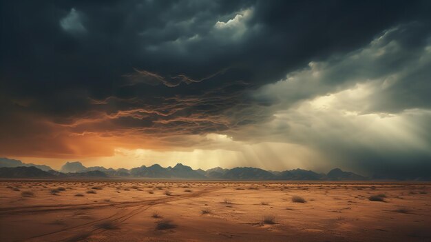 Una desolación árida del desierto con una tormenta que se avecina IA generativa