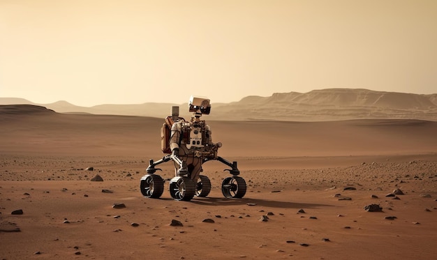 Desolado paisaje marciano rover solitario e intrépido astronauta Creando utilizando herramientas de IA generativas