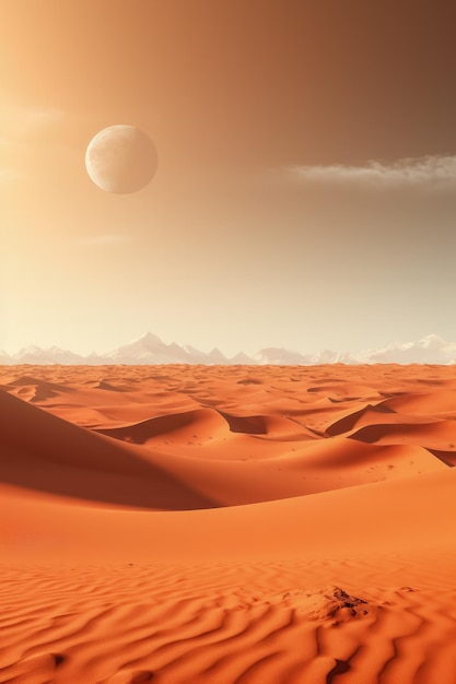 Desolador panorama del desierto bajo un tórrido fondo de sol con espacio vacío para texto