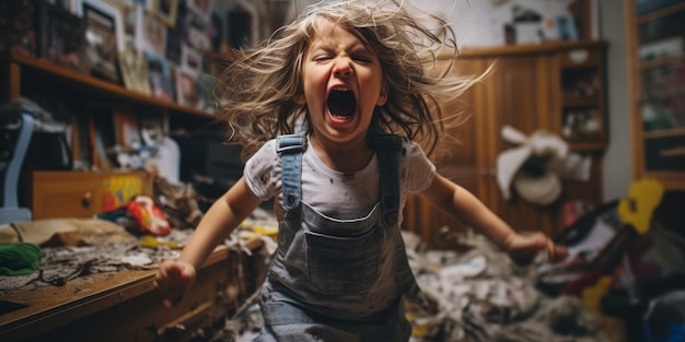 el desorden de la habitación de un niño grito histérico de un niño IA generativa