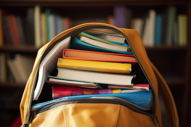 Desorden de libros en bolsas escolares empacadas