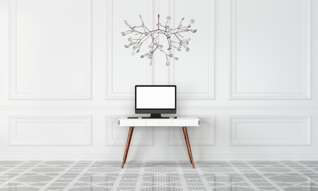 Foto despacho moderno en maqueta de estudio limpia y brillante con pared de diseño
