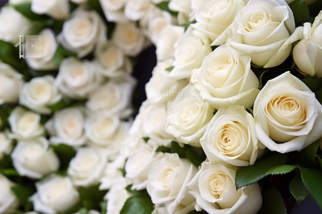 Despedida serena Primer plano de una corona funeraria hecha de rosas blancas