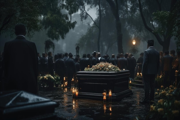 Una despedida tranquila un tierno momento del último encuentro en el funeral envuelto en silencio y profundas emociones del difunto