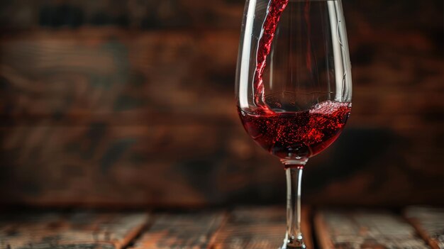Foto despejar vinho vermelho no copo contra um fundo rústico despejar conceito de vinícola de álcool
