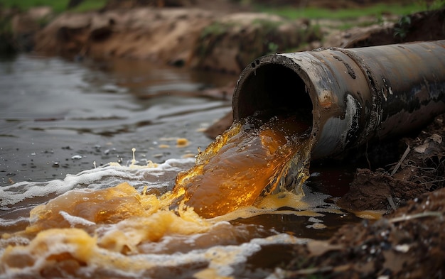 Despeje de residuos tóxicos de la fábrica en el río