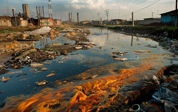 Foto despejo de resíduos tóxicos da fábrica no rio