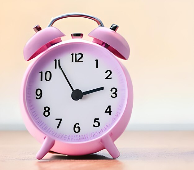 Despertador antiguo que muestra la hora de las 8 en punto contra una foto de fondo beige Generado por IA