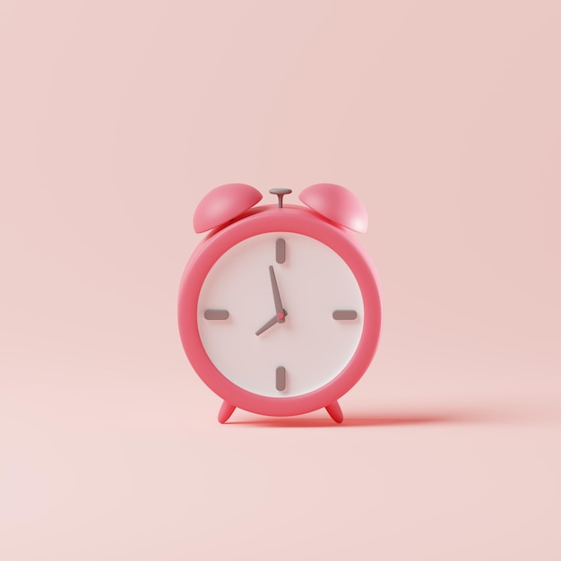 Despertador mínimo retrô em fundo rosa conceito de gerenciamento de tempo renderização 3d