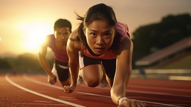 Foto desportista a correr numa pista