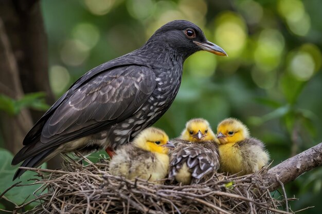 Destaca el tierno momento en que una madre pájaro cuida de sus polluelos