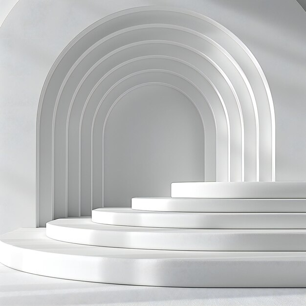 Destacando el fondo blanco formas abstractas blancas en la superficie de una estructura en forma de arco con