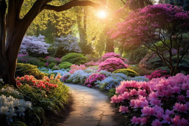 Destacar la belleza de un jardín sereno en plena floración