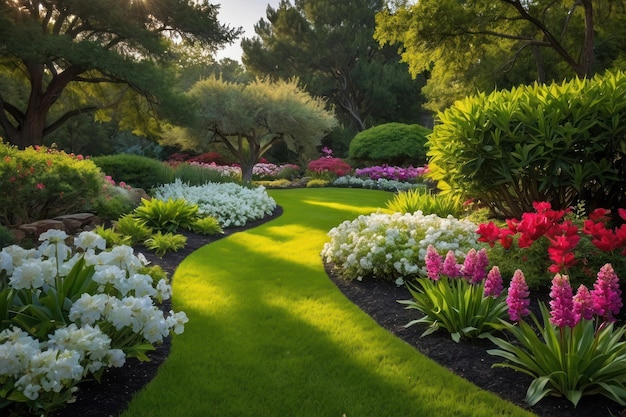 Foto destacar la belleza de un jardín sereno en plena floración