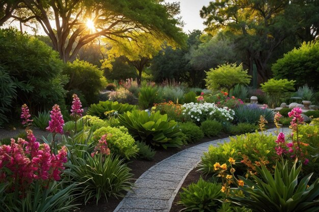 Destacar la belleza de un jardín sereno en plena floración