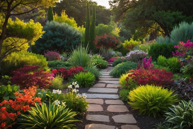 Destacar la belleza de un jardín sereno en plena floración