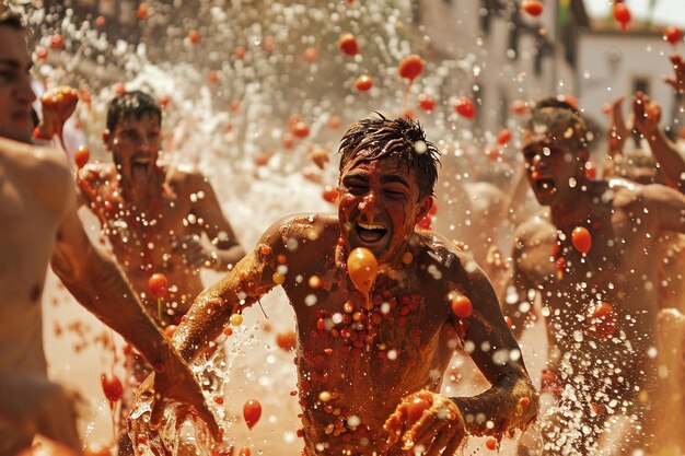 Foto destacar la festividad de un español la tomatina f generativo ai