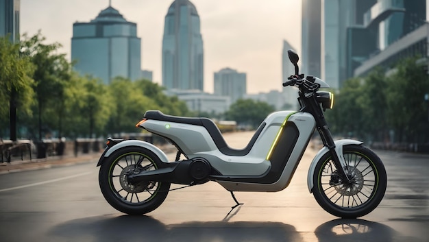 Destacar los modos de transporte ecológicos como tecnología futurista de la bicicleta eléctrica