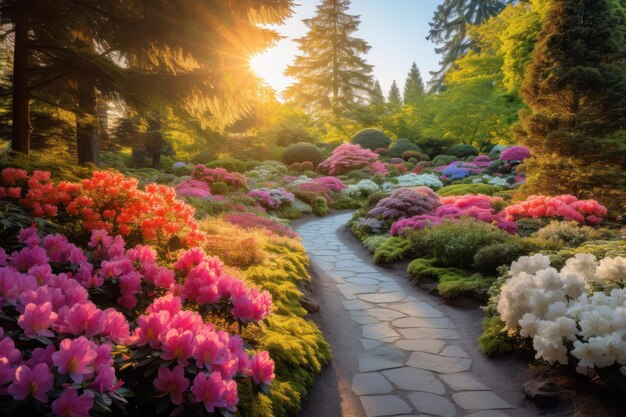 Destaque a beleza de um jardim sereno em plena floração