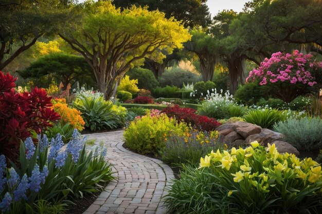 Destaque a beleza de um jardim sereno em plena floração