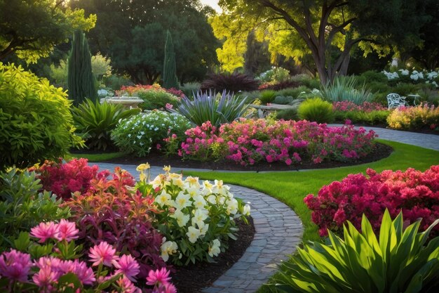 Destaque a beleza de um jardim sereno em plena floração