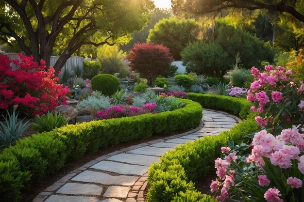 Destaque a beleza de um jardim sereno em plena floração